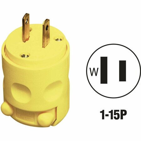 LEVITON 15A 125V 2-Wire 2-Pole Residential Grade Cord Plug, Yellow 000-115PV